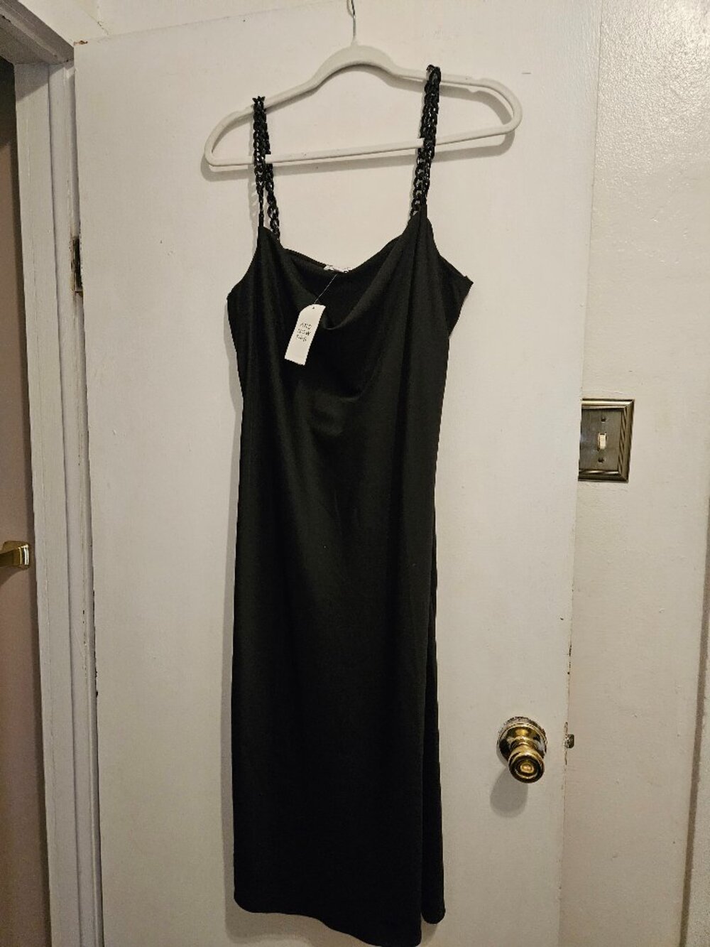 Black satin slip dress